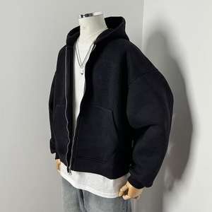 Custom Logo Wholesale Winter Men's Polyester/Cotton Fleece Thick Long Sleeve Blank <b>Crop</b> <b>Zip</b>-<b>Up</b> <b>Hoodie</b> - Product Image 3