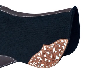 Manta de sillín contorneada occidental de fieltro de lana 100%, comodidad óptima, equipo de caballo, almohadillas ecuestres de trabajo de cuero para almohadillas de sillín - Product Image 3