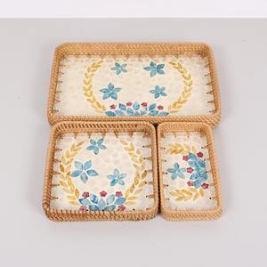 Plateaux de rangement vadrouille en rotin fabriqués à la main plateau à motif de coquillage mosaïque plateau en nacre - Product Image 2
