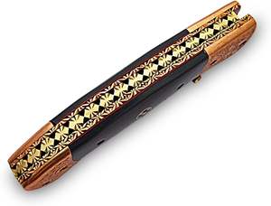 OFERTA Cuchillo Plegable de Acero de Damasco Hecho a Mano con Mango de Madera de Cuerno Negro, Disponible para OEM, para Campismo, Caza y Actividades al Aire Libre - Product Image 5