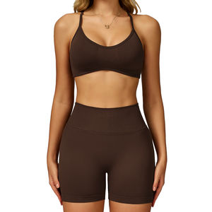 Ensemble de yoga sans couture pour femmes grandes tailles, leggings et soutien-gorge de sport, taille haute, respirant, extensible, séchage rapide, deux pièces, vêtements de sport pour la salle de sport, devant - Product Image 2