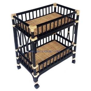 Black and Brown Color Rattan Jute Trolley 2 Tier Material Furniture Hotel and Wedding Food Server Customized Shape Jute Trolley - Product Image 1