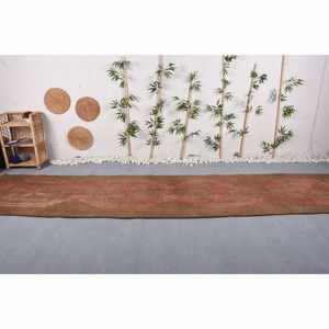 Tapis en laine marron rose avec motif géométrique bohème Patchwork fait à la main Rectangle Puzzle Design pour entrée chevet 3.4 X 15.3ft - Product Image 1