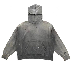 Sweat à capuche en coton French Terry de haute qualité pour homme, streetwear personnalisé 2025, lavable à l'eau, délavé, fermeture éclair double face avec logo frontal - Product Image 3