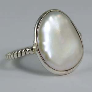 Handmade 925 Sterling <b>Silver</b> Coin Pearl <b>Ring</b> Freshwater <b>Statement</b> Promise Jewelry Gift for Her Anniversary - Product Image 3