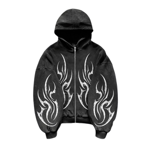 Logo personnalisé fabriqué en usine 100% coton polaire lavage à l'acide en détresse sérigraphie sweat à capuche hiver Streetwear sweat à capuche zippé - Product Image 1