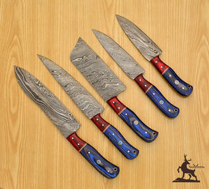 Juego de cuchillos de chef de acero damasco personalizable mango de madera pakka de cocina para Navidad/Pascua/novia/novio/padre OEM - Product Image 3