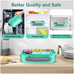 Lonchera Bento Simple de 4 Compartimentos, Hermética, Portátil, con Tapa de Plástico Reutilizable, Libre de BPA, Multifuncional, para Niños y Adultos, de un Solo Nivel - Product Image 3