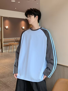 T-shirt à manches longues à col rond rayé pour homme |   T-shirt polo uni vintage à rayures latérales, style sport décontracté et preppy - Product Image 6