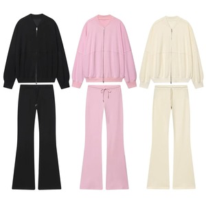 Pantalones acampanados de cintura alta informales transpirables para mujer, chaqueta de manga larga adelgazante para invierno, traje de otoño versátil sólido - Product Image 1