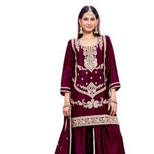 Nuevo Kurti Chino de Viscosa con Bordado y Trabajo Khalid con Conjunto de Chal para Mujer - Product Image 1