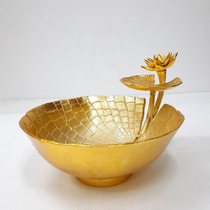 Golden Plated Round Shape Decorative <b>Bowl</b> Stainless Steel Aluminum Metal High Standard Ceramic Free <b>Bowl</b> - Product Image 3