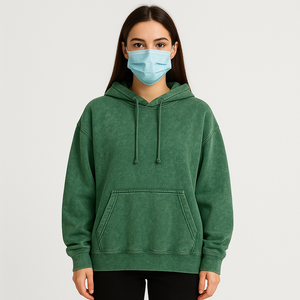 Sel acide lavé brodé hiver Vintage surdimensionné sweats à capuche haute Streetwear mode décontracté correspondant cordon - Product Image 1