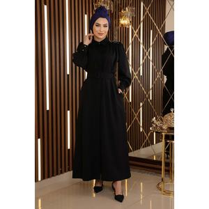 Robe décontractée avec ceinture et détails en pierres, 100% coton - Product Image 1