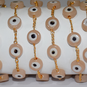 Hermosa Cadena de Rosario con Cuentas de Ópalo Rosa de 4mm, Envuelta en Alambre Chapado en Oro, Hecha a Mano, para la Creación de Joyería - Product Image 1