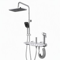 Système de douche mural STOCCO Chrome 4 fonctions à touches piano, avec pommeau de pluie en laiton et douchette à main