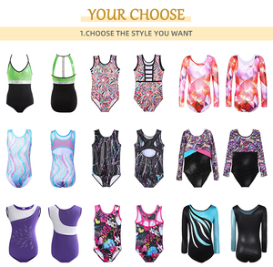 Venta al por mayor niños entrenamiento Dancewear manga larga Rhinestone Unitard para animadoras hermosa falda estilo leotardo - Product Image 3