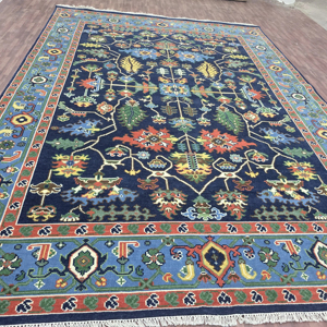 9x12 ft Quick Ship Turkish Inspired Oushak Rug Abstract Design High Quality Cut Pile Handmade Persian Wool <b>Dark</b> Blue 1 Piece - Product Image 2
