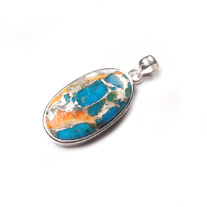 Pendentif ovale en argent sterling 925 avec coquille d'huître épineuse - Bijoux en pierres précieuses cabochon faits à la main, vente en gros - Product Image 2