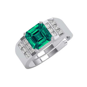 NOVAMART Fine Boho Statement <b>Rings</b> for <b>Men</b> 925 Premium Pure Sterling <b>Silver</b> Emerald Oval Cut Diamonds Geometric Pattern Rhodium - Product Image 1