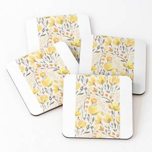 Sous-verres en bois de couleur moutarde sur papier imprimé pour le service du thé Ensemble de 4 pièces vente à chaud maison cuisine fournitures de cuisine sous-verres - Product Image 2