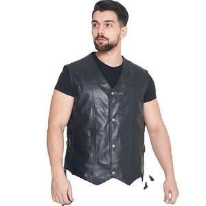 Gilet de motard en cuir résistant pour homme, coupe-vent, vêtements d'extérieur avec fermeture à boutons - Équipement de conduite - Product Image 1