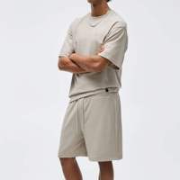 Ensembles d'été pour hommes en coton 100% avec logo personnalisé, t-shirt et short, style décontracté urbain, mode estivale.