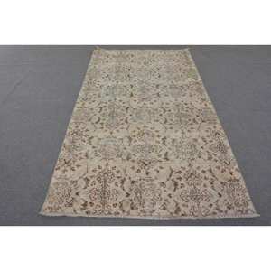 Alfombra de lana turca Vintage 44x78 pies Beige marrón alfombra de Área diseño de retazos respaldo de látex pasillo rectangular para sala de estar alfombra de noche - Product Image 1