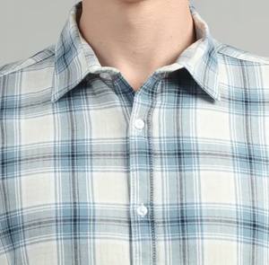 เสื้อเชิ้ตลำลองผ้าฝ้าย100% สำหรับผู้ชายปกตาหมากรุกเข้ารูปปกติถักทอป้องกันรอยยับและระบายอากาศได้ดี - Product Image 5