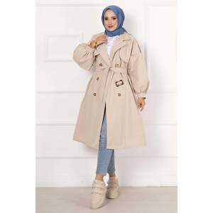 Gabardina Impermeable Manga Globo con Cinturón Extraíble Beige - Product Image 1