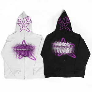 High Quality <b>Plain</b> Breathable Custom Logo Screen Printed Organic Cotton Full Zipper Oversized Streetwear Casual Jacket <b>Hoodie</b> - Product Image 1