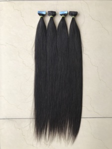 Cuticule droite de temple brésilien vierge Remy alignée cheveux noirs naturels non traités ruban adhésif indien paquet humain vendeur de matières premières - Product Image 3