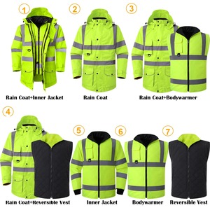 Men's Fluorescent Yellow Safety Reflective Detachable <b>Sleeves</b> Winter Jacket - Product Image 3