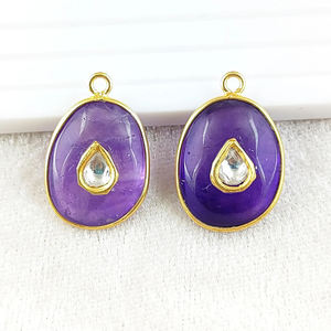 Quartz Rose Naturel Kundan Meenakari Or Vermeil Pendentif Inégal Femmes Charme En Gros Bijoux Fournisseurs En Vrac Disponible - Product Image 2