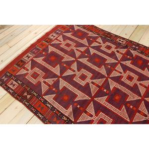 Tapis turc vintage 5,1x7,1 pi (154x216 cm), tapis en laine rouge - Product Image 4