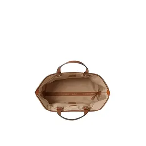 Elegant Beige <b>Canvas</b> Tote Bag with Brown Leather Detailing Wholesale - Product Image 3