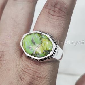 Venta al por mayor Anillo para hombre Cobre verde natural Piedra preciosa turquesa Anillo de piedra natal de Diciembre Joyería fina gitana Anillo de plata esterlina 925 - Product Image 1