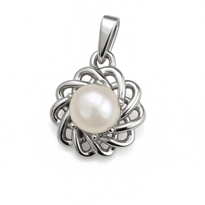 จี้ไข่มุกกลมชุบโรเดียมพร้อมเครื่องประดับเงินลายดอกไม้สำหรับสตรีสไตล์มินิมอล - Product Image 2