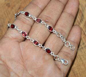 Cut Red Garnet 925 Sterling Silver Bezel <b>Adjustable</b> <b>Bracelet</b> Handmade Gemstone Jewelry Women Gift - Product Image 1