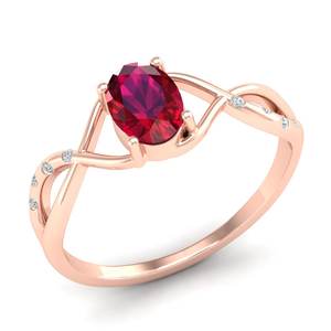Vente directe d'usine REYES, bague en or massif 14 carats avec rubis ovale de 0,75 carat, bijoux pour femmes, moissanites rondes - Product Image 2