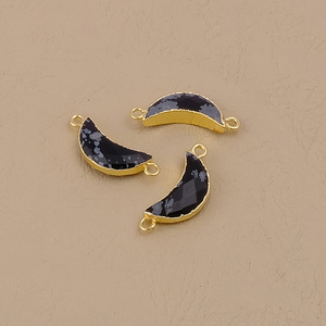 Flocon de neige obsidienne or électrolytique croissant demi-lune 6x16mm Double caution résultats bijoux à bricoler soi-même faisant des composants connecteurs - Product Image 5