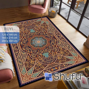 Tapis moderne en polyester de haute qualité avec revêtement en caoutchouc brillant, antidérapant, anti-allergique, sûr pour les enfants, tissage abstrait, poils moyens - Product Image 5