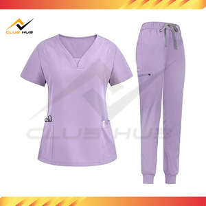 Wholesale Modern Women's Hospital Scrub Suit Set with Custom Logo V-neck Top & Tapered Leg Jogger Pants Made From Woven <b>Fabric</b> - Product Image 3