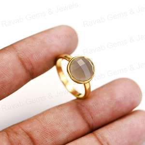 High Quality Solid 925 Sterling Silver Natural Grey Chalcedony 12mm Bezel Setting 18K Gold Filled Fine <b>Ring</b> for Women Suppliers - Product Image 5