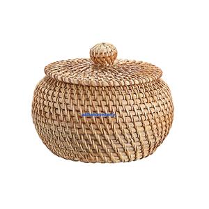 Panier rond en jacinthe d'eau tressé à la main avec poignées, panier de rangement naturel tissé pour assiettes et organisation de la vaisselle - Product Image 2