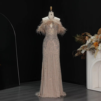 Robe de soirée sirène Jancember LSZ124, magnifique, à bretelles, avec plumes et strass