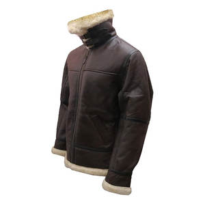 Chaqueta de bombardero Real Shearling Aviator chaqueta de cuero genuino para hombres clásico WWII estilo piloto abrigo de invierno acabado desgastado - Product Image 3