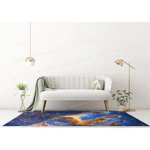 Space Telescope <b>Printed</b> Wool Rug-Night Landscape <b>Dining</b> <b>Room</b> Decor Goblen Rug with Patchwork Pattern and Latex Backing - Product Image 5