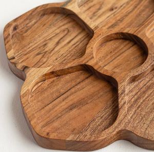 Meilleur prix plateau de service en bois en forme de fleur pour bonbons aux fruits secs fête Restaurant maison noël utiliser des assiettes élégantes - Product Image 3