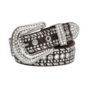 Ceinture à clous en diamant et argent avec D/ceinture en métal à strass marron - Product Image 1